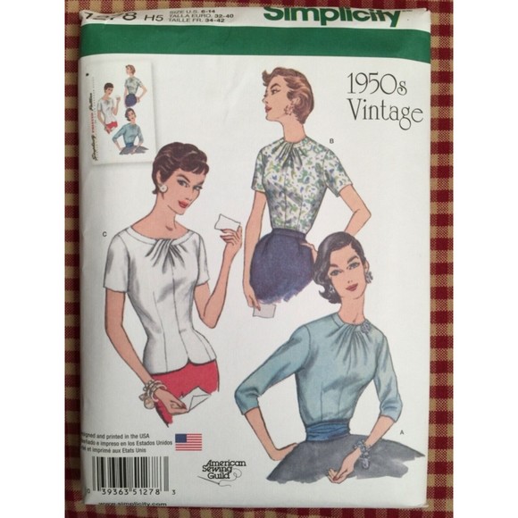 Simplicity Other - Simplicity 1278 H5 1950s Vintage Reproduction Blouse Uncut 6 - 14 Euro 32-40